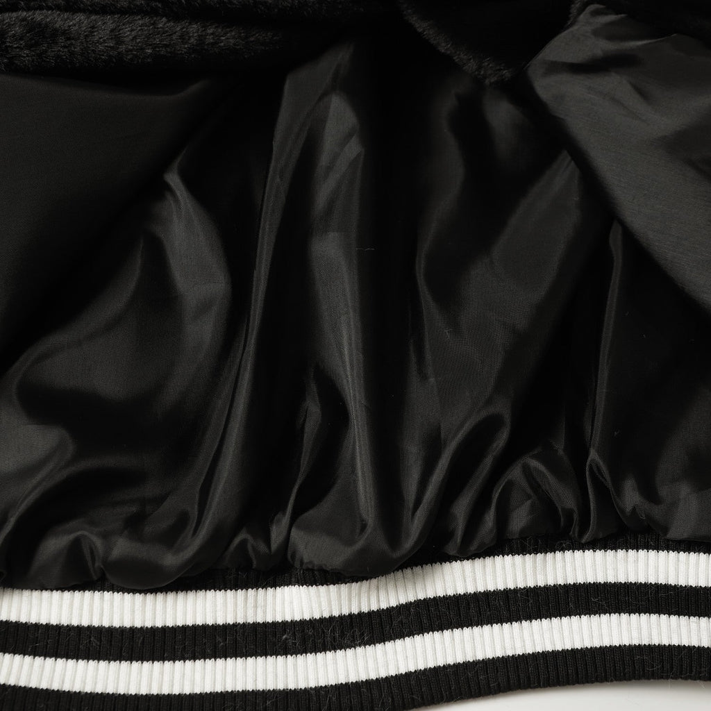 Chrome Hearts Faux Fur Cross Varsity Jacket - Black White Gothic Streetwear 035